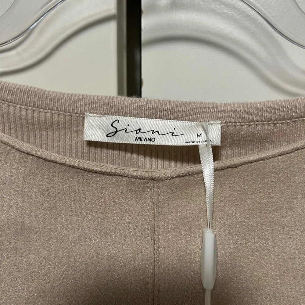 Sioni Taupe Suede Long Sleeve Top - Picture 2 of 4